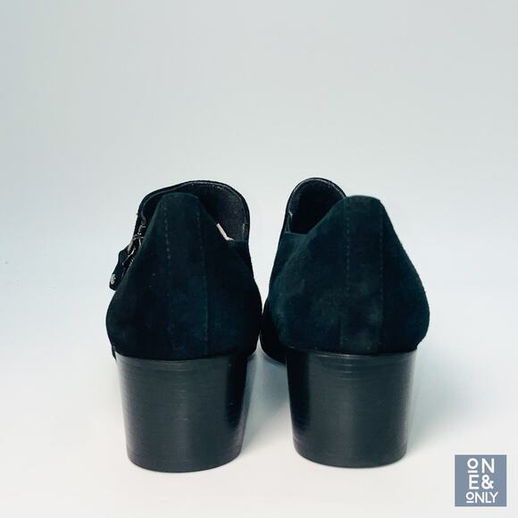 MUNRO Annee Suede Low Ankle Booties Womens Sz 10W Black Almond Toe Block Heels - Picture 3 of 11